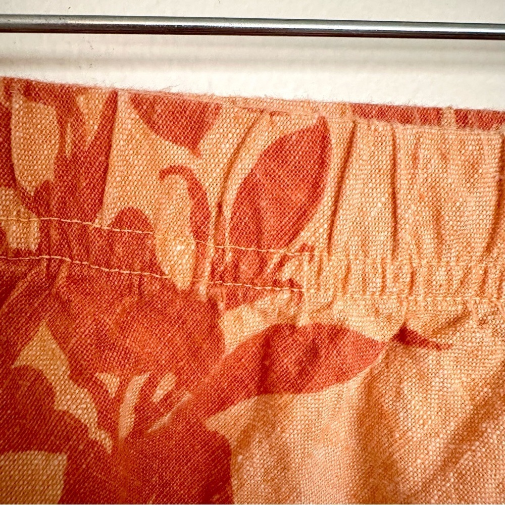 Orvis Linen Blend Orange Floral Elastic Waist Maxi Skirt Women’s Size Medium - Picture 3 of 9
